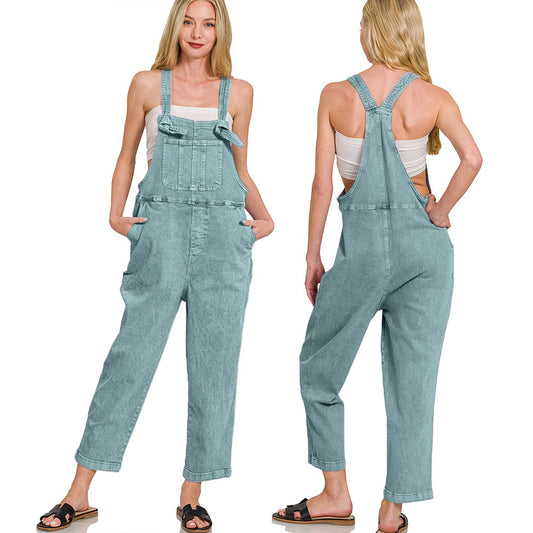 Zenana Washed Relaxed Fit Denim Overalls