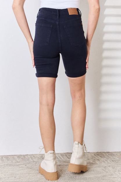 Judy Blue High Waist Tummy Control Garment Dyed Navy Blue Bermuda Shorts #150270