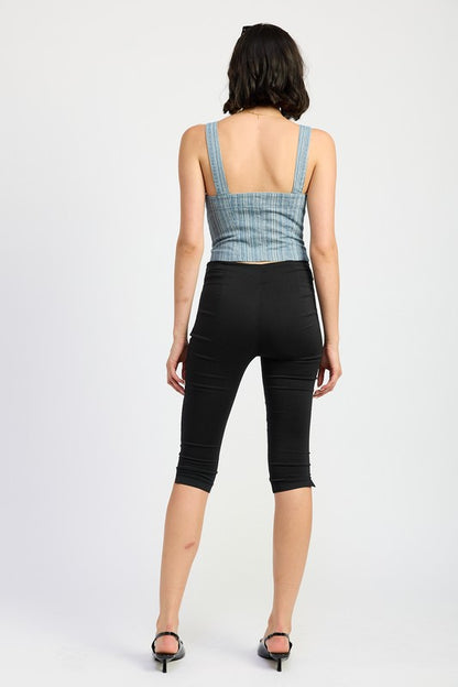 Emory Park Ilaria Zipper Front Denim Bustier Top