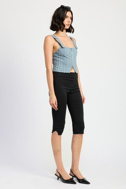 Emory Park Ilaria Zipper Front Denim Bustier Top