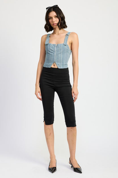 Emory Park Ilaria Zipper Front Denim Bustier Top