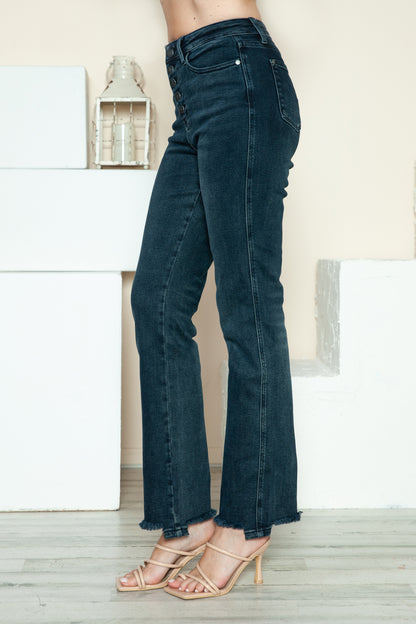 Judy Blue High Waist Button Fly Destroy Hem Straight Leg Jeans #88912