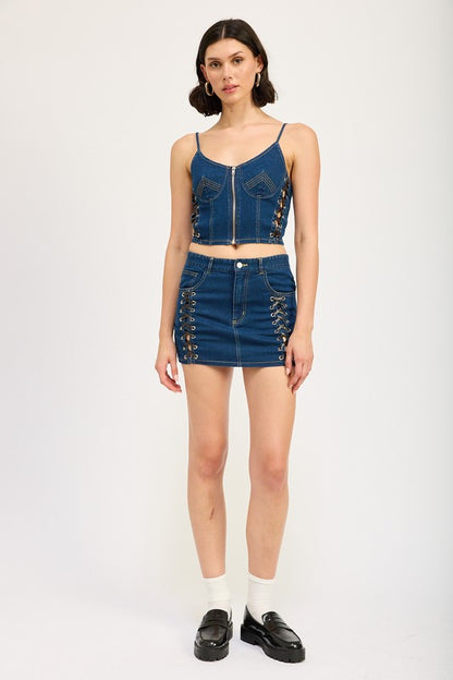 Emory Park Greta Lace Up Mini Denim Skirt