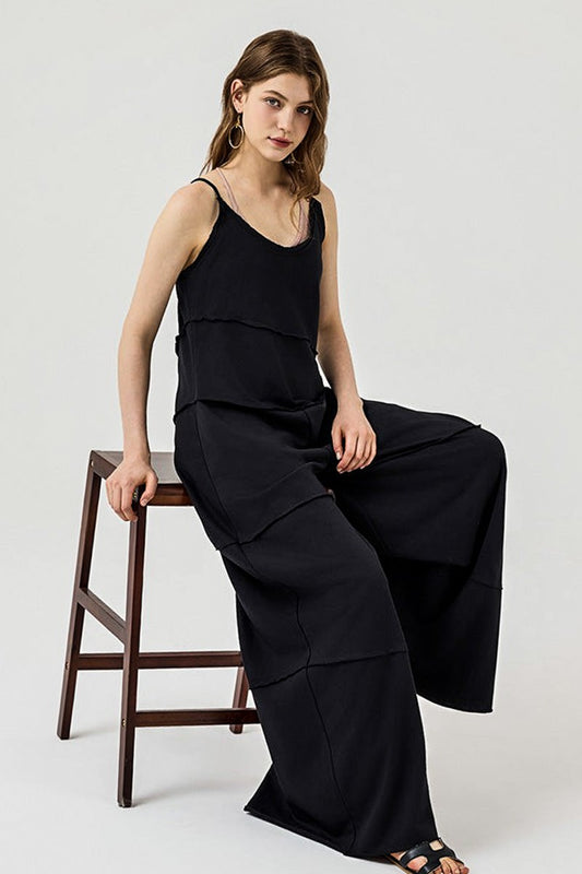 Plus Women's Keyhole back Wide Leg Raw Edge Jumpsuit