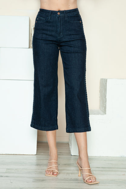 Judy Blue High Waist Side Seam Braid Detail Crop Wide Leg Jeans 88851
