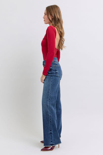 Judy Blue Mid Rise Wide Leg with Tint Denim Jeans 82640