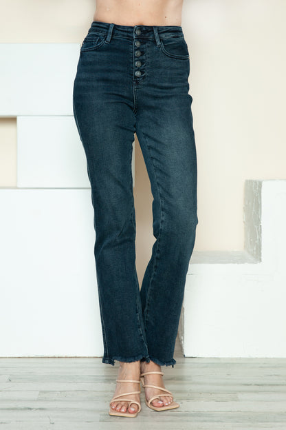 Judy Blue High Waist Button Fly Destroy Hem Straight Leg Jeans #88912