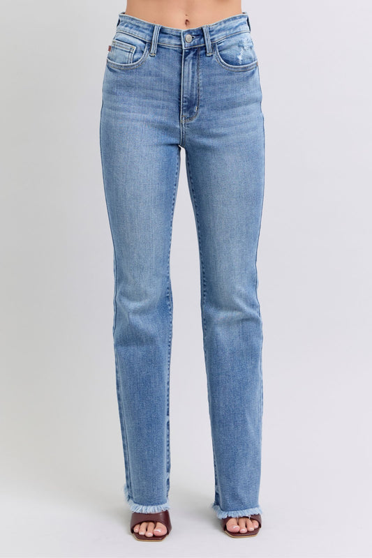 Judy Blue High Waist Bootcut with Fray Hem Denim Jeans 82486
