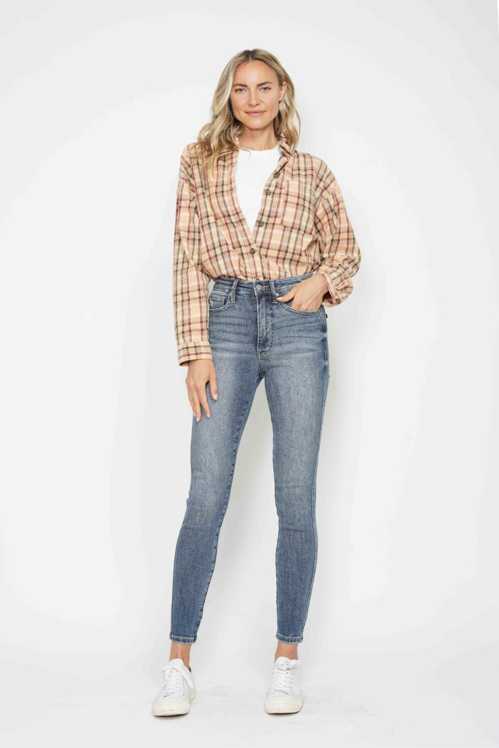 Judy Blue High Waist Tummy Control Contrast Wash Skinny Denim Jeans #88767