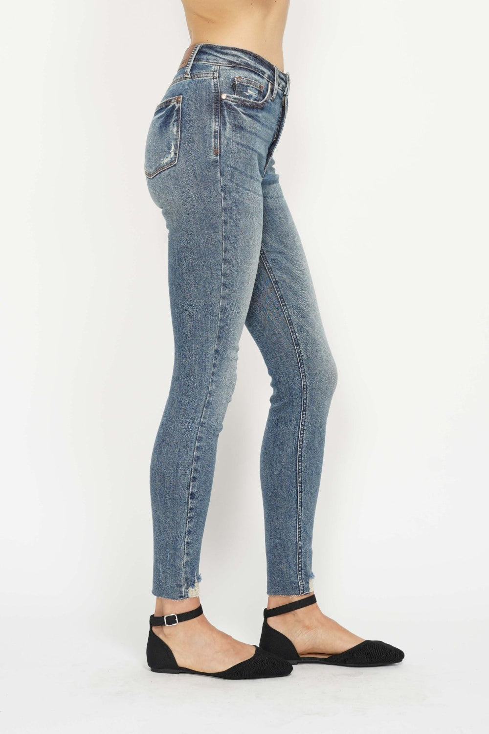 Judy Blue High Waist Tummy Control Vintage Wash Hem Destroy Skinny Jeans #88769