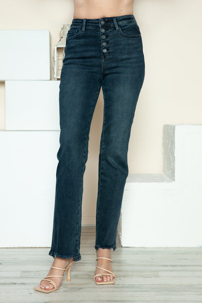 Judy Blue High Waist Button Fly Destroy Hem Straight Leg Jeans #88912
