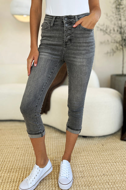 Judy Blue Button Fly High Waist Cuffed Capris #78110