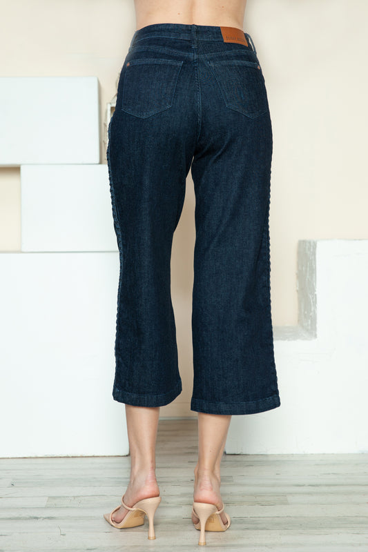Judy Blue High Waist Side Seam Braid Detail Crop Wide Leg Jeans 88851