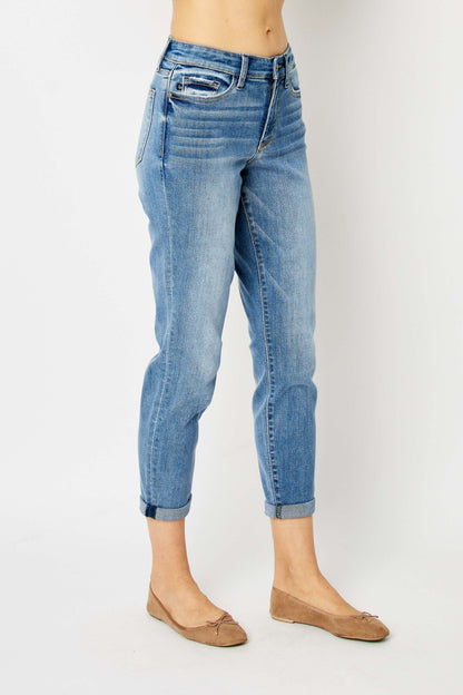 Judy Blue Mid Rise Cuffed Slim Denim Jeans #82441