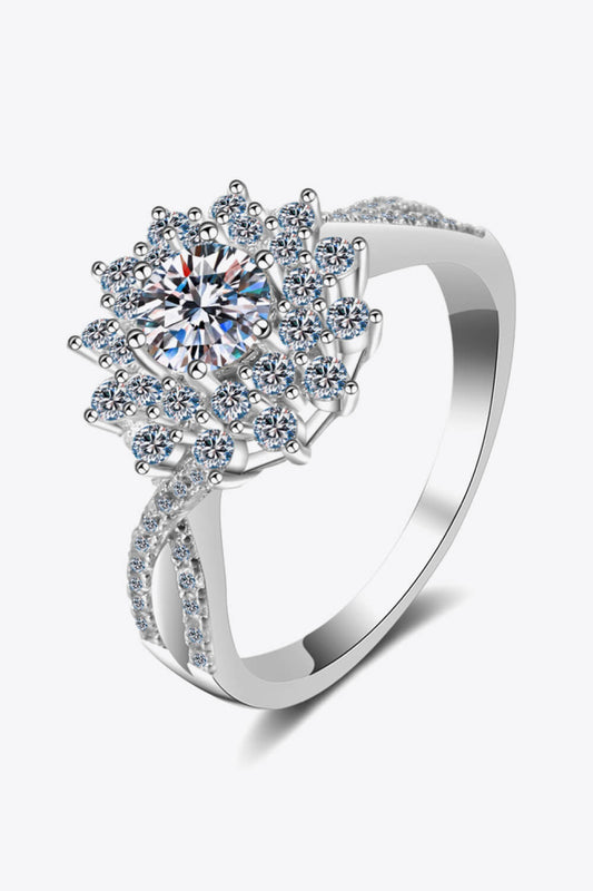 Stunning 925 Sterling Silver .5 Carat Moissanite Flower Shape Split Shank Ring