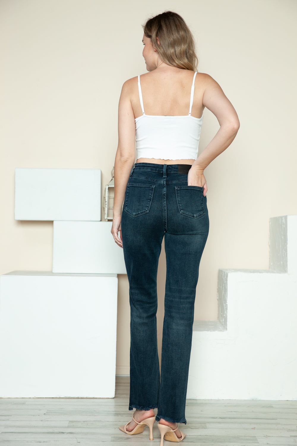 Judy Blue High Waist Button Fly Destroy Hem Straight Leg Jeans #88912