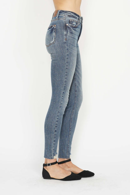 Judy Blue High Waist Tummy Control Vintage Wash Hem Destroy Skinny Jeans #88769