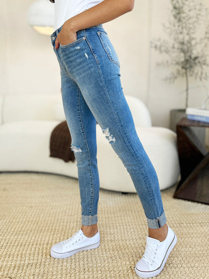 Judy Blue Mid Rise Destroy and Cuff Skinny #82528
