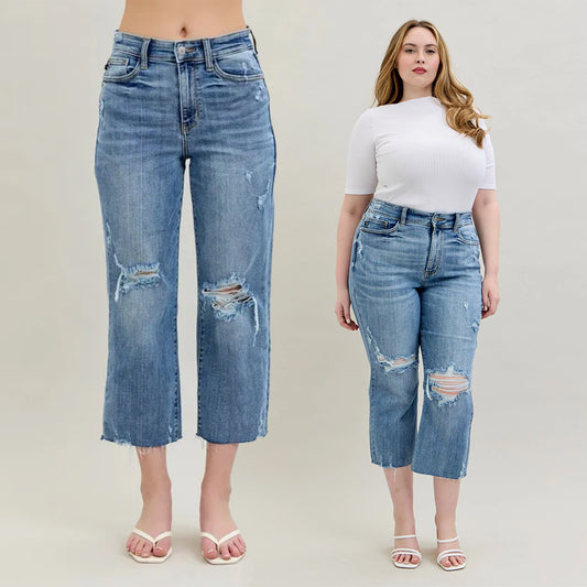 Judy Blue High Waist Destroy Crop Wide Leg Jeans 82256