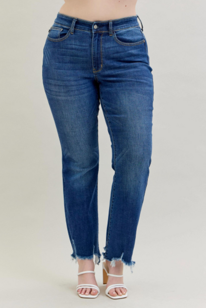 Judy Blue Mid Rise Non Distressed Raw Hem Bootcut Jeans 82519