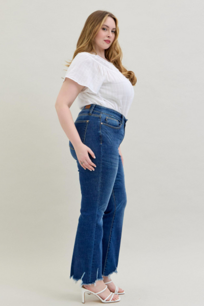 Judy Blue Mid Rise Non Distressed Raw Hem Bootcut Jeans 82519