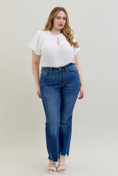 Judy Blue Mid Rise Non Distressed Raw Hem Bootcut Jeans 82519