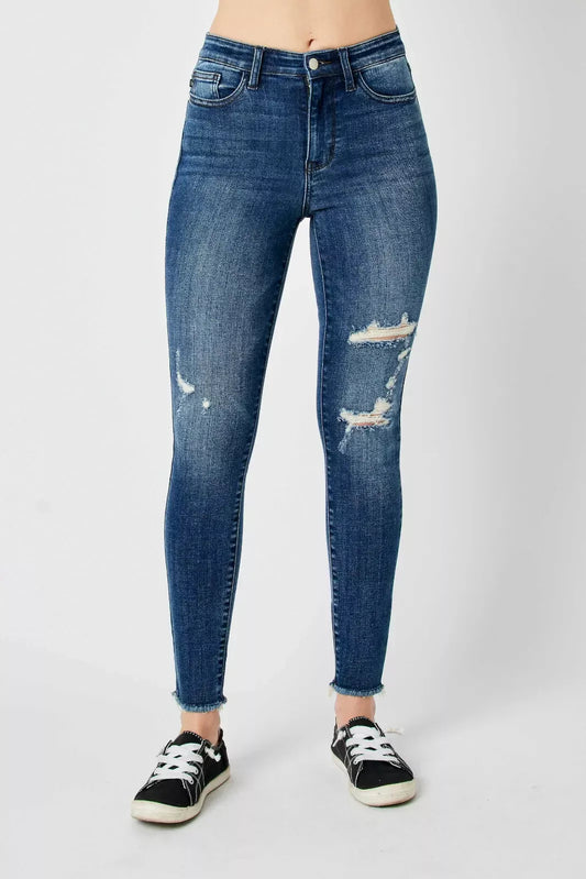 Judy Blue Dark High Waist Distressed Skinny Jeans 82581