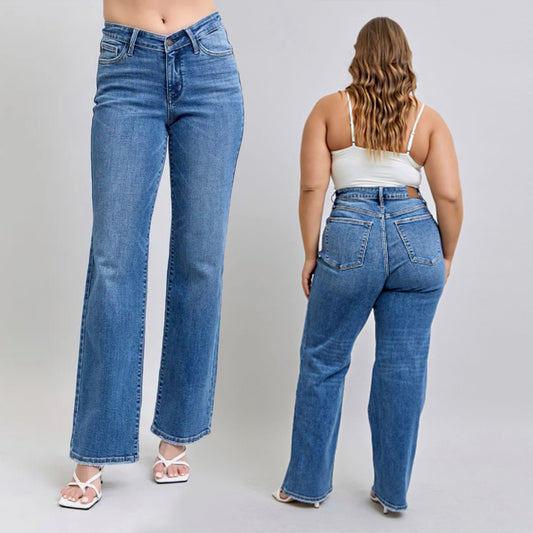 Judy Blue High Waist V-Front Vintage Wash Straight Jeans 82623