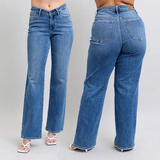 Judy Blue High Waist V-Front Vintage Wash Straight Jeans 82623
