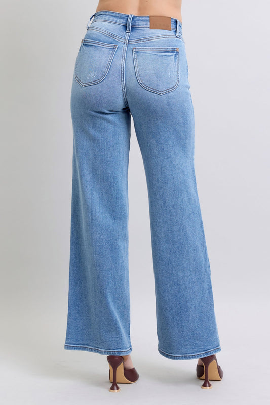 Judy Blue High Waist Vintage Wash Retro Wide Leg Jeans 82625