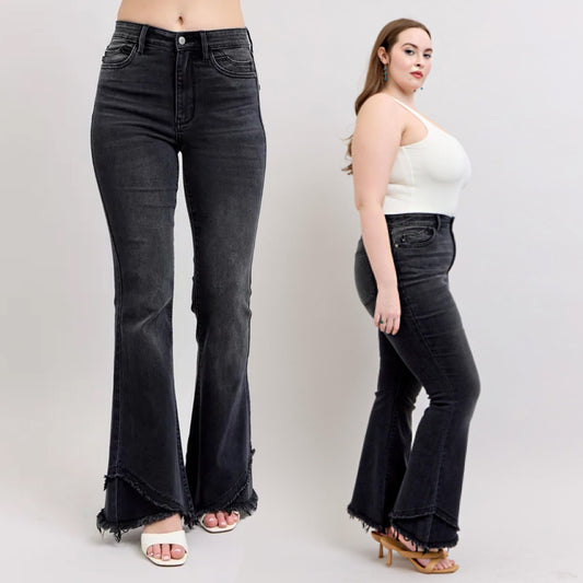 Judy Blue High Waist W/ Mock Fray Tulip Hem Flare Jeans 82649
