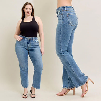 Judy Blue Mid Rise Wash Destroy Hem Bootcut Jeans 82667