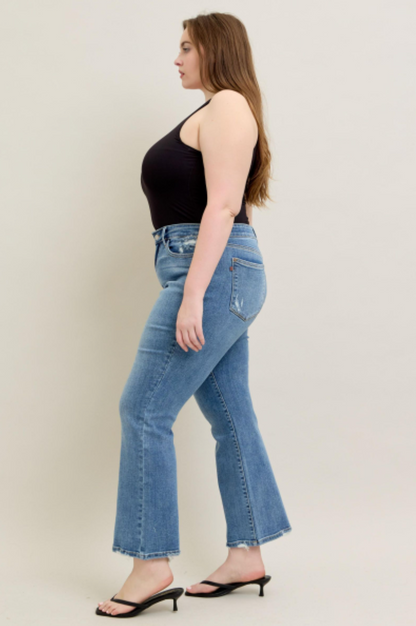 Judy Blue Mid Rise Wash Destroy Hem Bootcut Jeans 82667