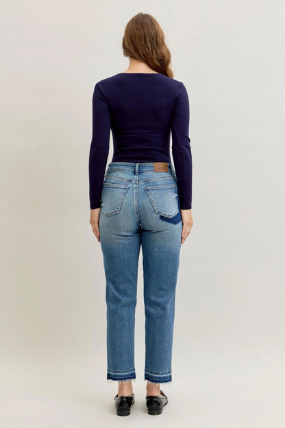 Judy Blue MR Patch & Repair Destroy Release Hem Boyfriend Denim Jeans 881045