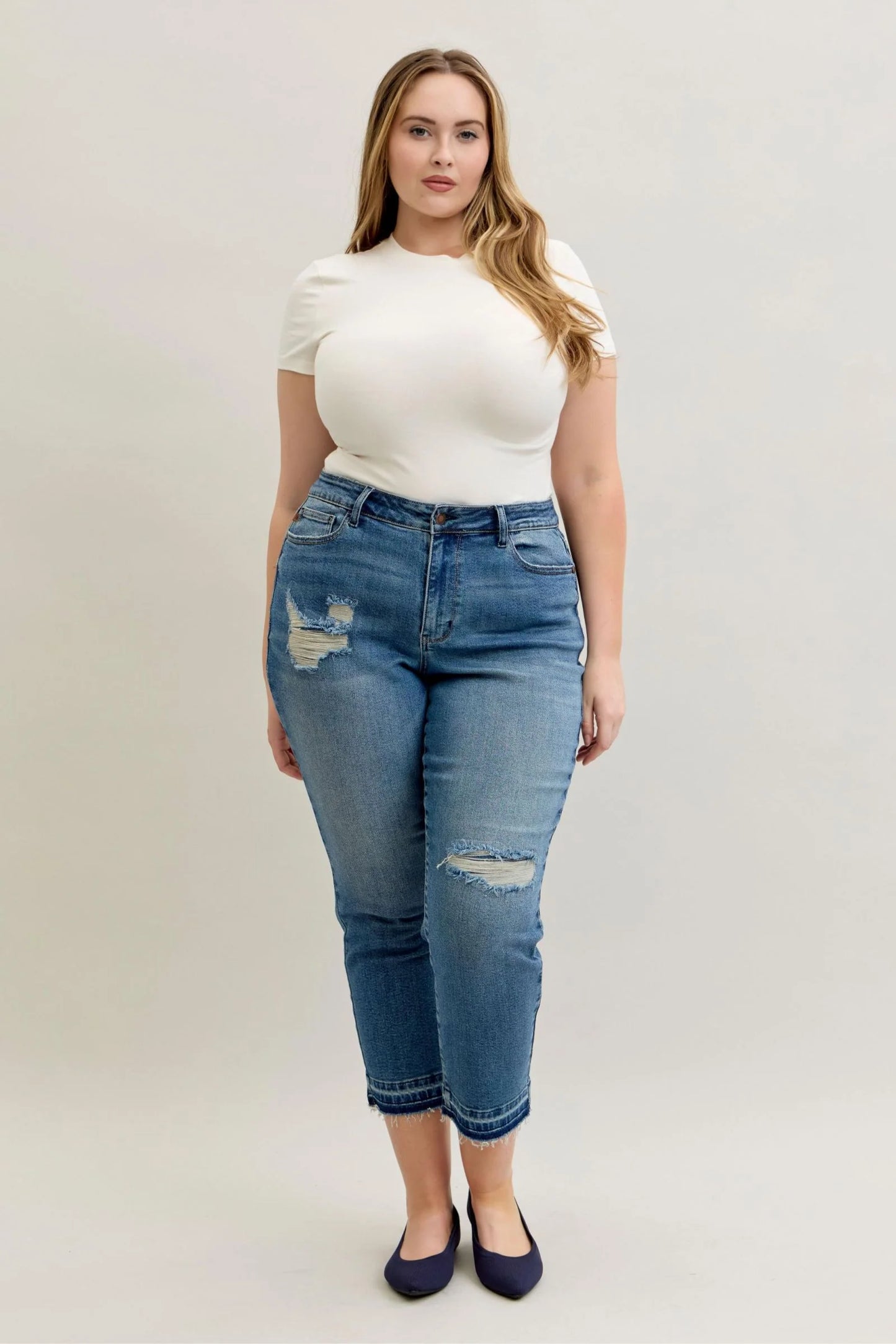 Judy Blue MR Patch & Repair Destroy Release Hem Boyfriend Denim Jeans 881045