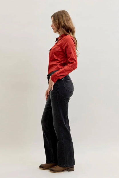 Judy Blue Mid Rise Western Seam Detail Black Straight Denim Jeans 881050