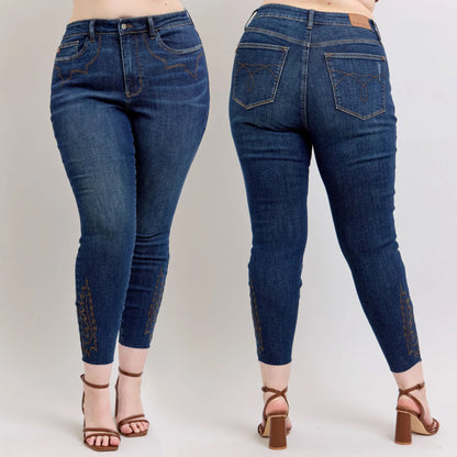 Judy Blue Mid Rise Western Embroidery Detail Skinny Jeans #88269