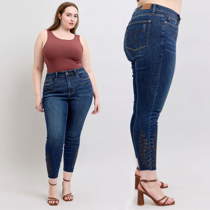 Judy Blue Mid Rise Western Embroidery Detail Skinny Jeans #88269