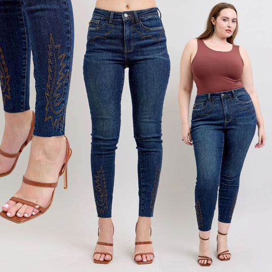 Judy Blue Mid Rise Western Embroidery Detail Skinny Jeans #88269