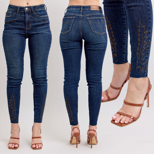 Judy Blue Mid Rise Western Embroidery Detail Skinny Jeans #88269