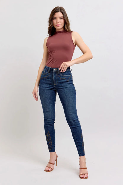 Judy Blue Mid Rise Western Embroidery Detail Skinny Jeans #88269