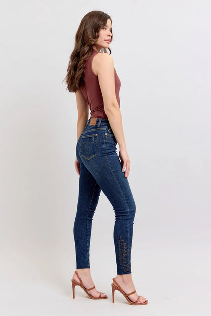 Judy Blue Mid Rise Western Embroidery Detail Skinny Jeans #88269