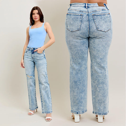 Judy Blue High Waist Mineral Wash Destroy 90's Straight Jeans 88428