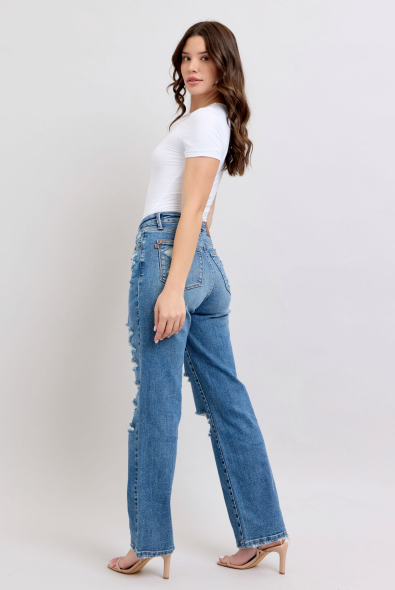 Judy Blue High Waist Heavy Destroy Straight Jeans 88447