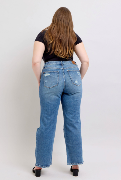 Judy Blue High Waist Heavy Destroy Straight Jeans 88447