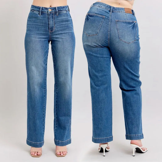 Judy Blue High Waist Contrast Thread Straight Leg Jeans #88596