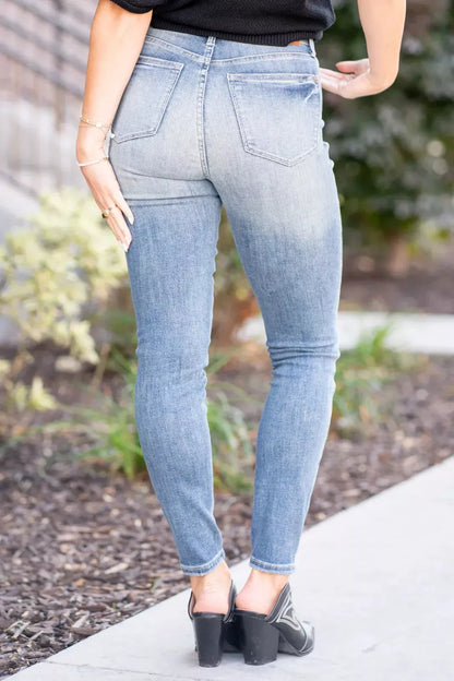Judy Blue High Waist Tummy Control Contrast Wash Skinny Denim Jeans #88767
