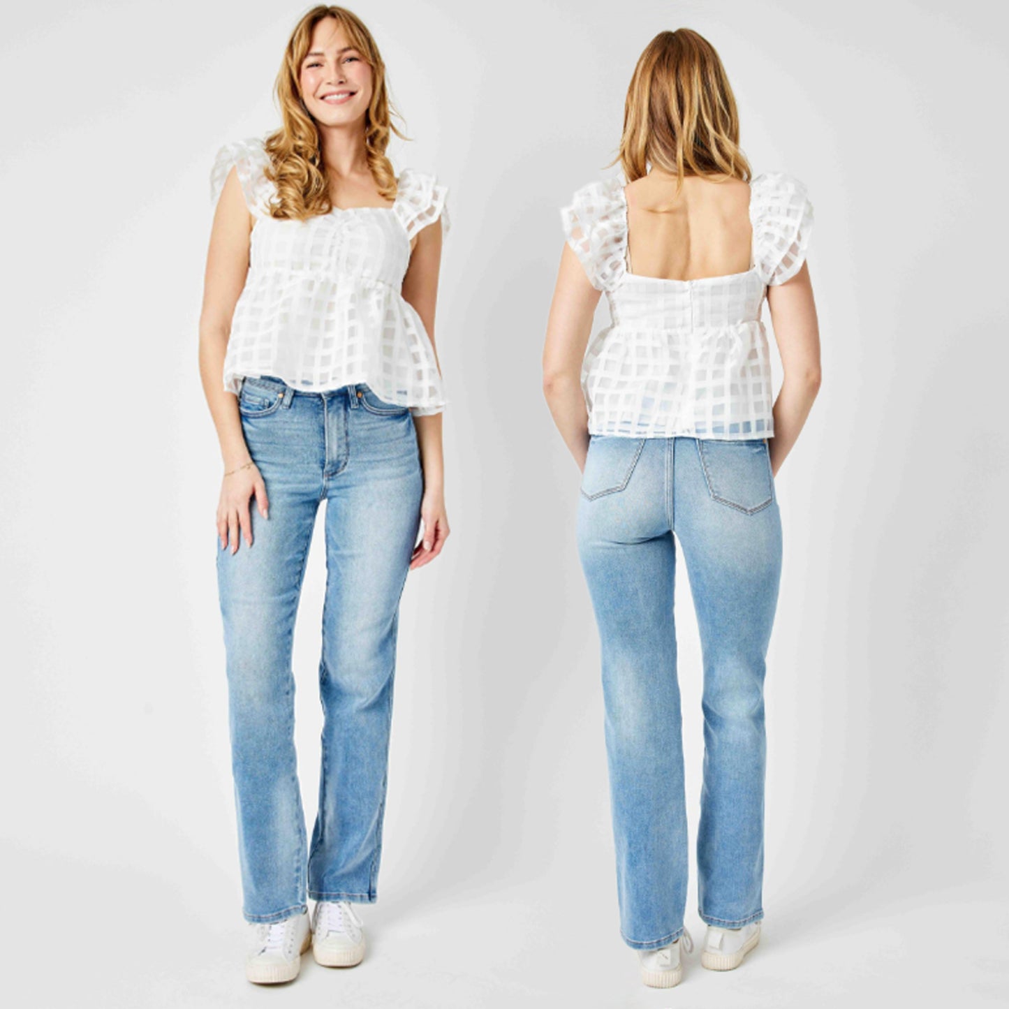 Judy Blue HW Tummy Control Contrast Wash Straight Leg Jeans 88794