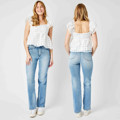 Judy Blue HW Tummy Control Contrast Wash Straight Leg Jeans 88794