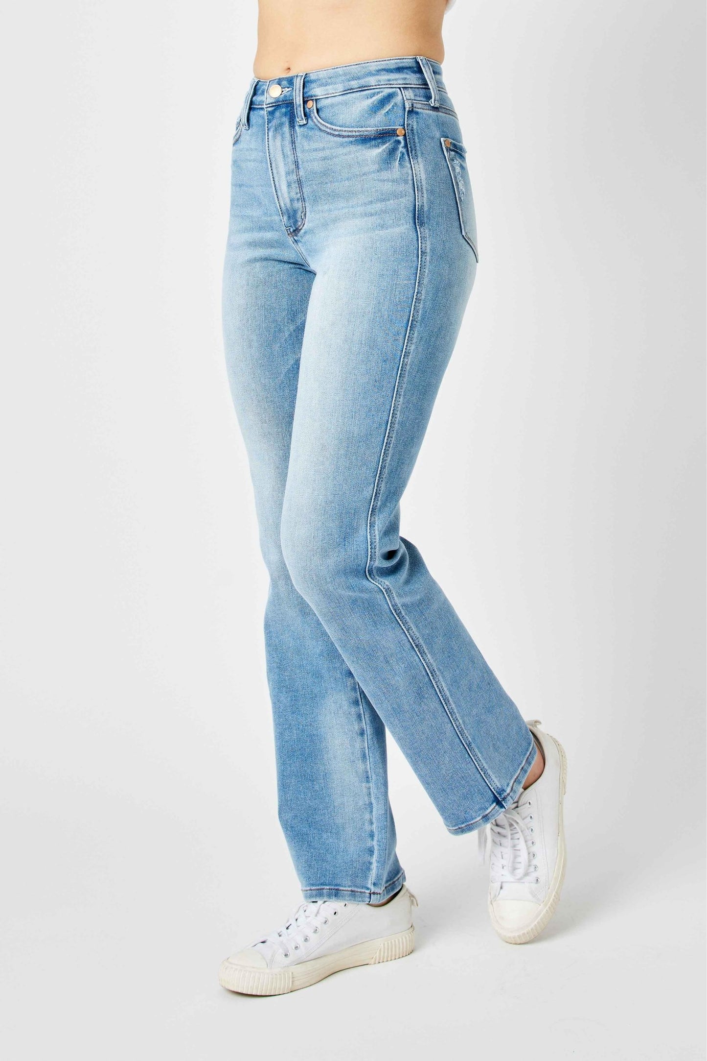 Judy Blue HW Tummy Control Contrast Wash Straight Leg Jeans 88794